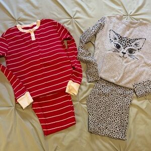 GAP Red Striped and Gray Cat Print Kids Pajama Set